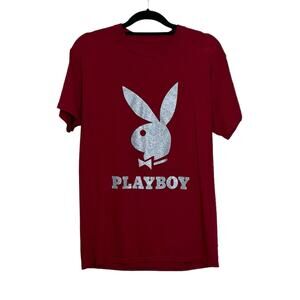 Playboy red sliver bunny logo short sleeves tee size Medium